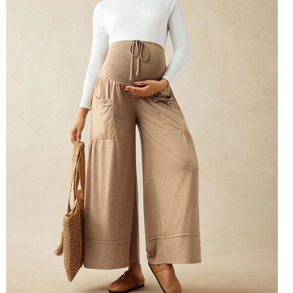 Maternity Stretchy Waist Pockets Wide leg pants - Picture 3 of 8